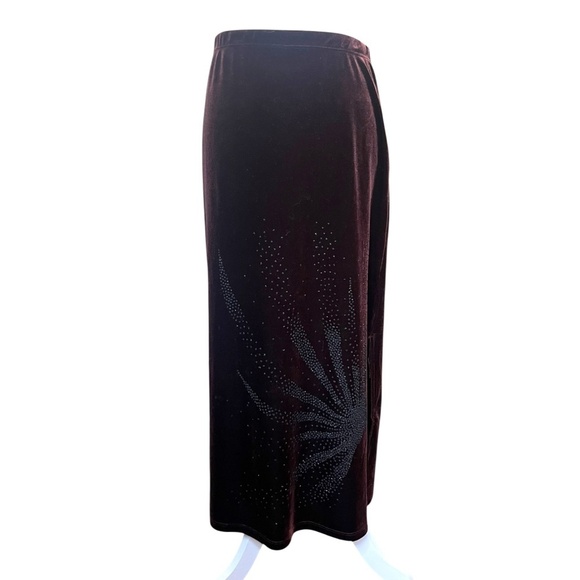 Maria Gabrielle Dresses & Skirts - Vintage 90's Soft Velvet Brown Long Skirt with Sparkling Sunburst design